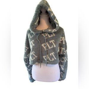 Pretty Little Thing Fuzzy Hooded Crop pullover sweatshirt womens size 12